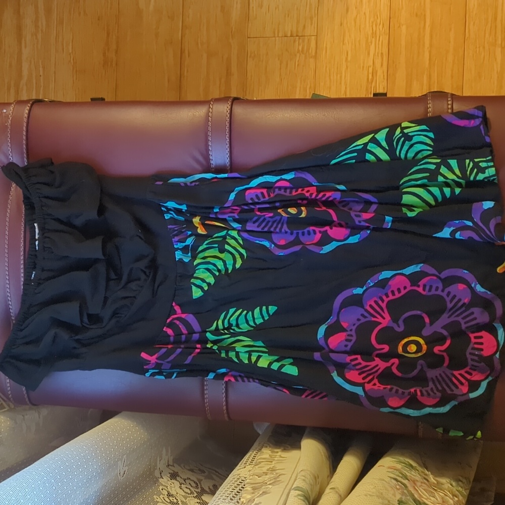 Black dress with neon flowers